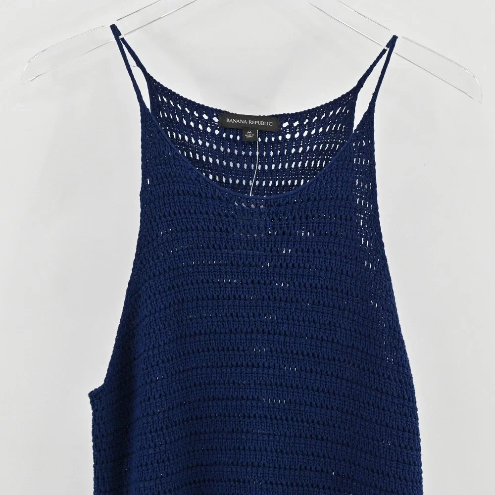Banana Republic Crochet Knit Dress Size M Navy Blue Sleeveless Boho Vacation NWT